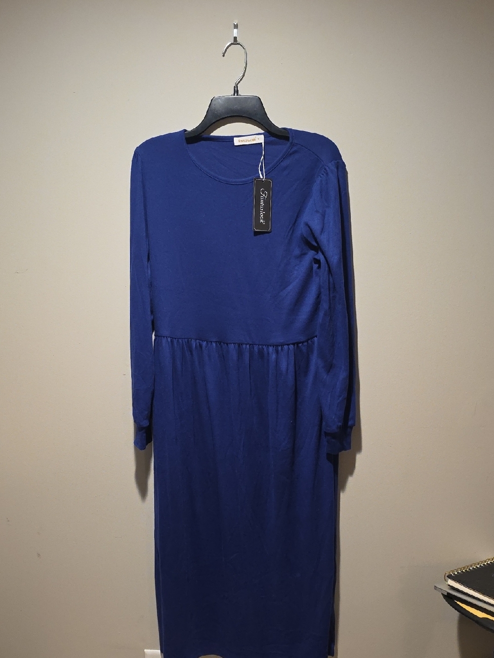 Fantaslook Long Sleeve Cobalt/Purple Blue Midi Dress